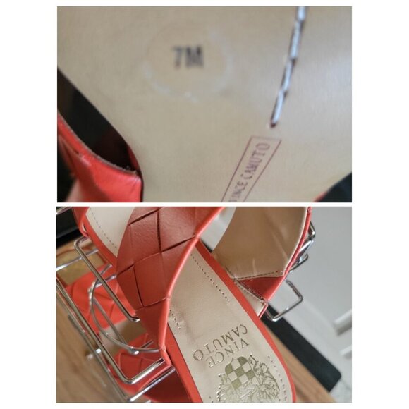 Vince Camuto Candialia Tangerine Tango Nappa Leather Woven Heeled Sandals 7M - Picture 7 of 7